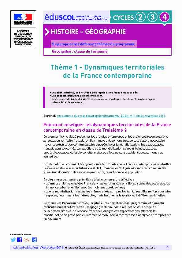 Histoire - Dynamiques territoriales de la France contemporaine