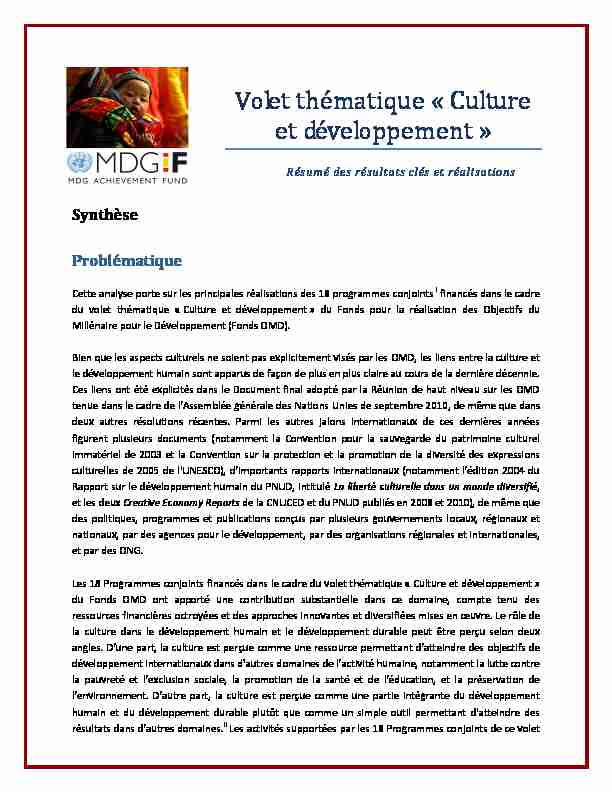 Volet thématique « Culture et développement »