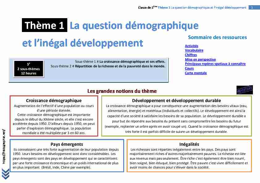 [PDF] Thème 1 La question démographique et linégal développement