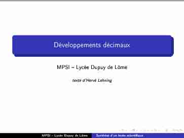 Développements décimaux - MPSI Lycée Dupuy de Lôme