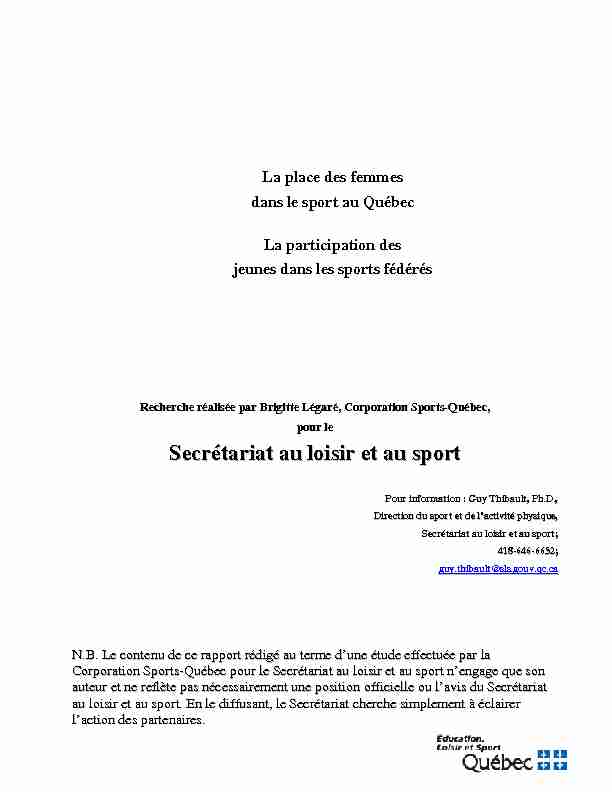 [PDF] La place des femmes dans le sport au Québec