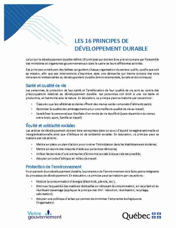 [PDF] Les 16 principes de développement durable - Ministère de lÉducation