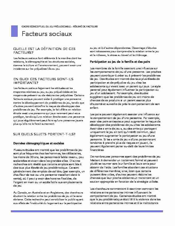 [PDF] Facteurs sociaux - Greo