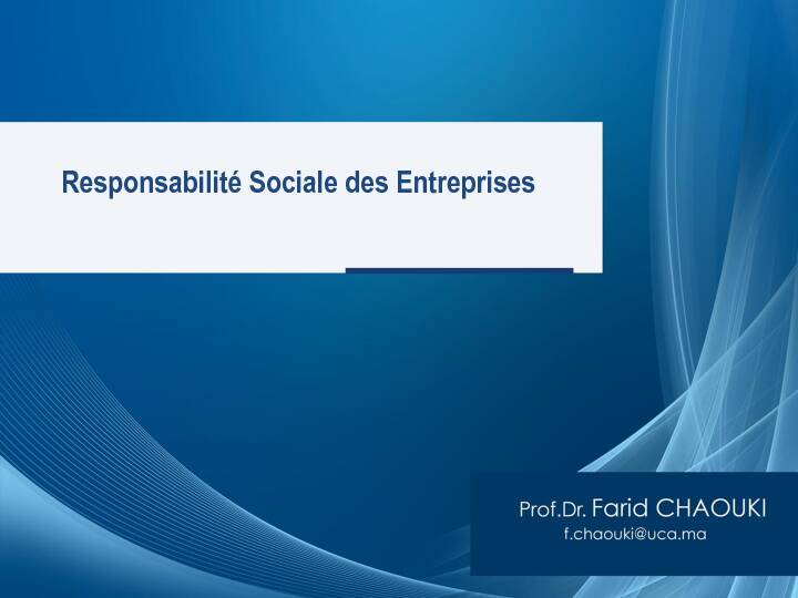 [PDF] Responsabilité Sociale des Entreprises - Dr Farid Chaouki