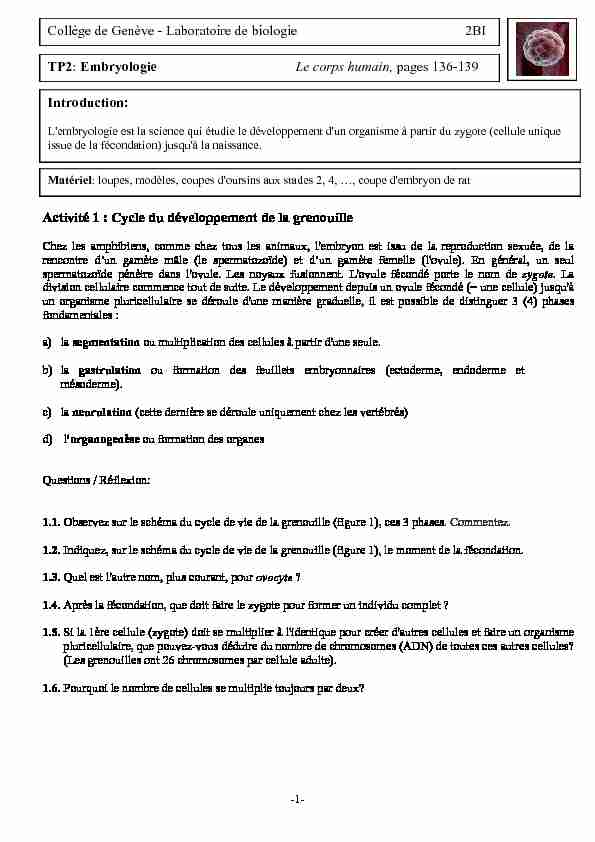 [PDF] Collège de Genève - Laboratoire de biologie 2BI TP2: Embryologie