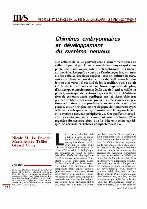 Chimères embryonnaires et développement du système nerveux