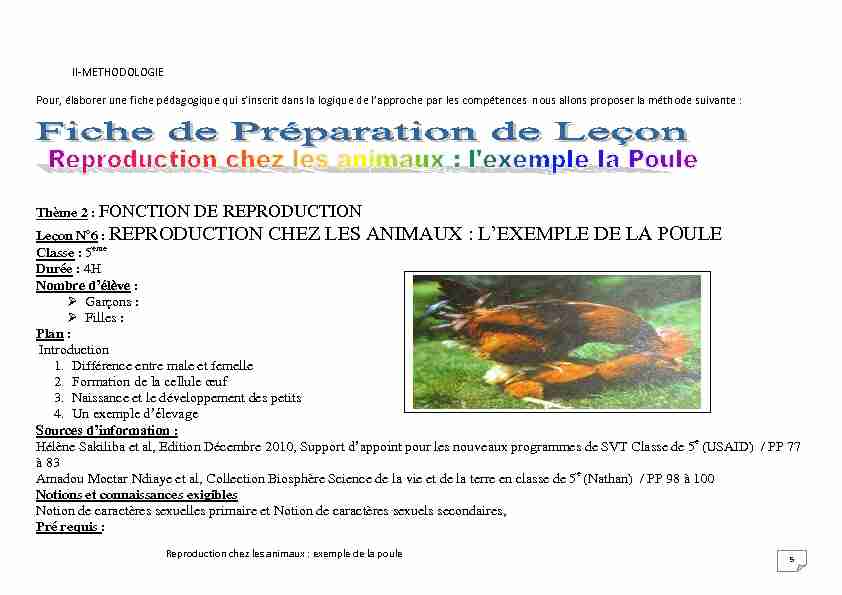 6 : REPRODUCTION CHEZ LES ANIMAUX : LEXEMPLE DE LA