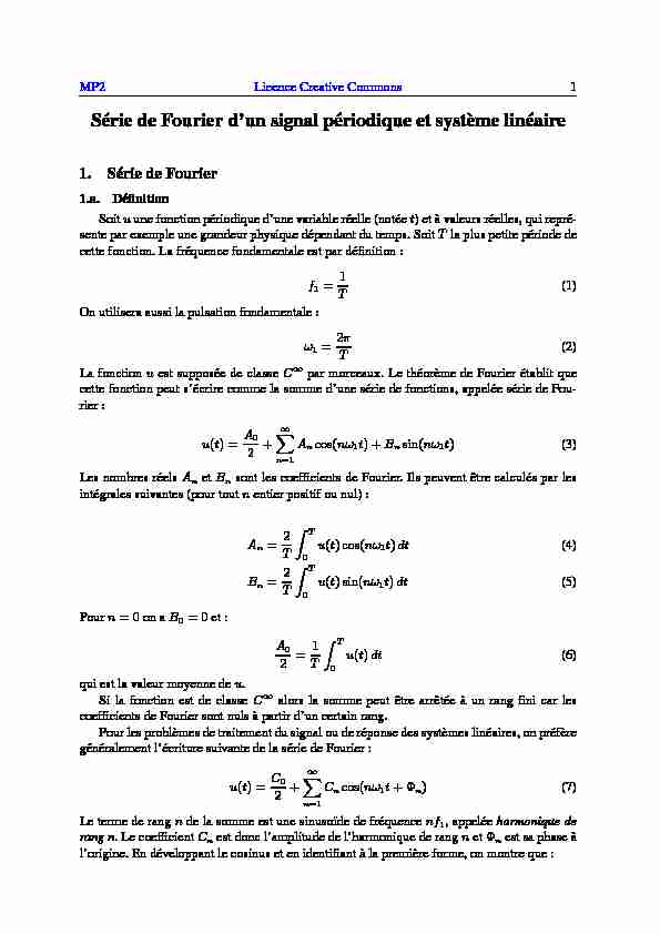 [PDF] Série de Fourier dun signal périodique et système linéaire