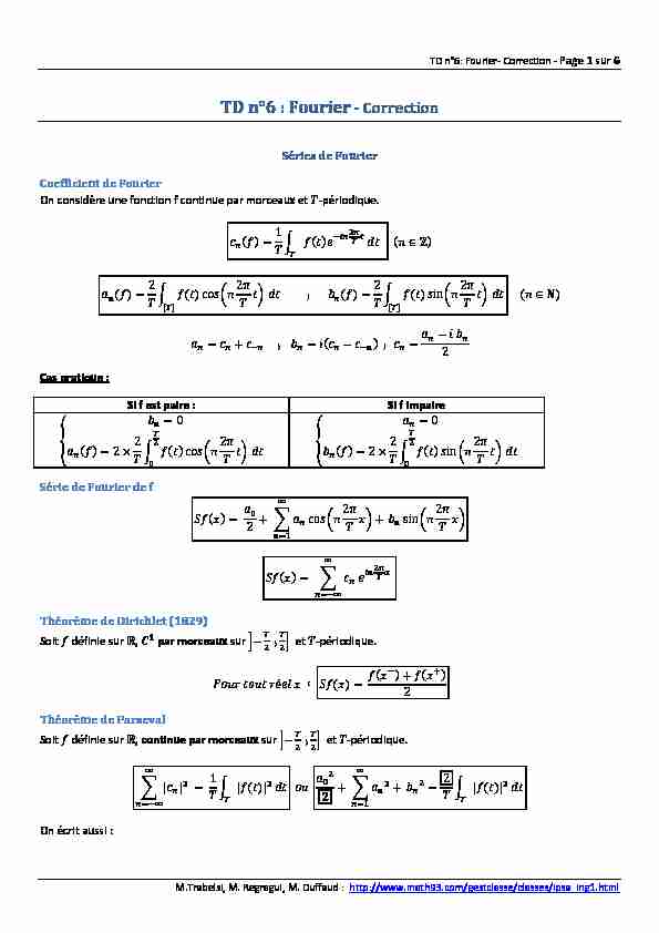 [PDF] TD n°6 : Fourier - Correction - Math93