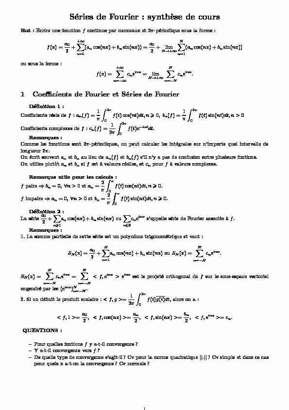 [PDF] Séries de Fourier : synth`ese de cours