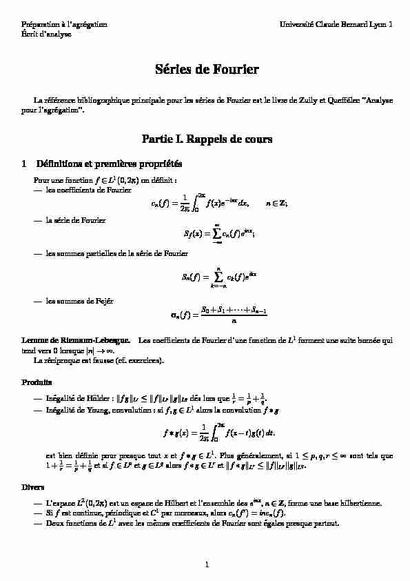 [PDF] Séries de Fourier - Université Claude Bernard Lyon 1