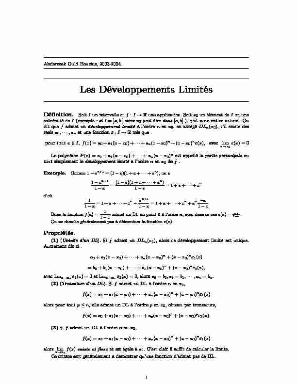 [PDF] Les Développements Limités