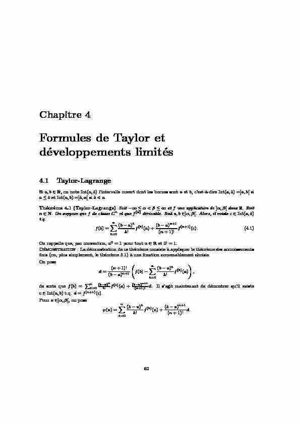 Chapitre 4 - Formules de Taylor et développements limités