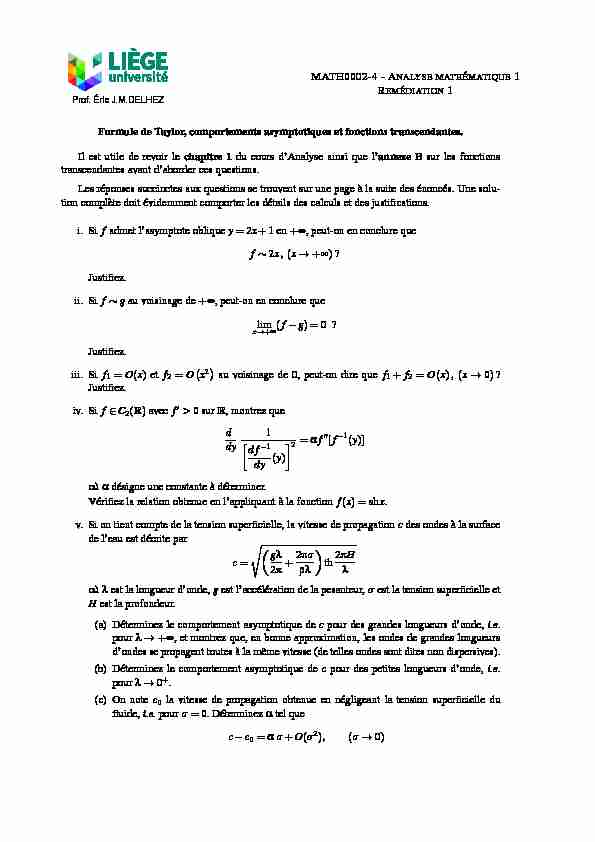 MATH0002-4 - ANALYSE MATH´EMATIQUE 1 Formule de Taylor