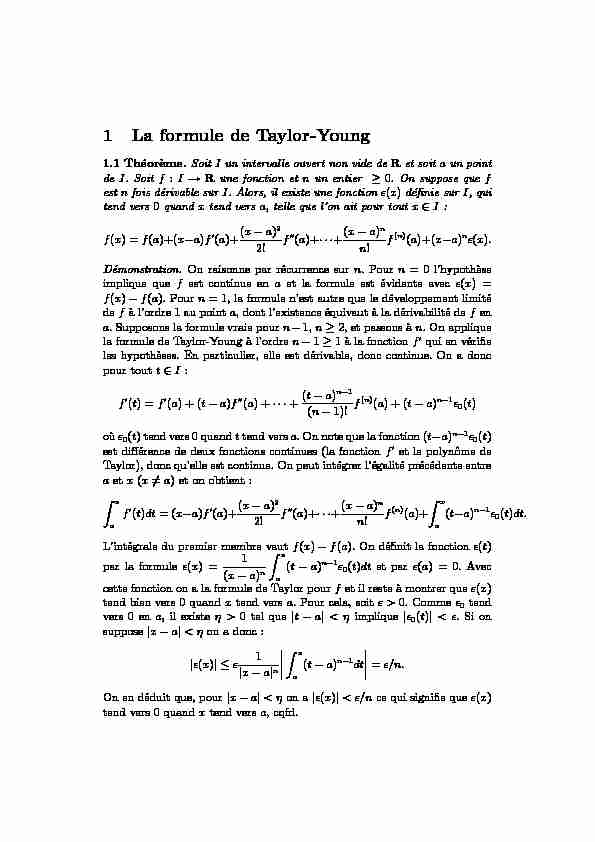 1 La formule de Taylor-Young