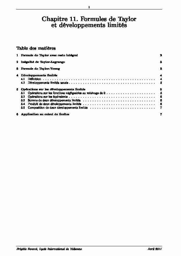 [PDF] Chapitre 11 Formules de Taylor et développements limités - Unisciel