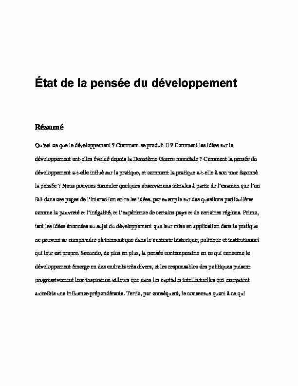 [PDF] État de la pensée du développement