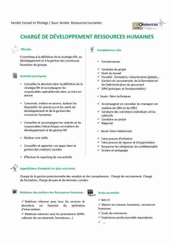 [PDF] Fiche métier chargé de développement RH
