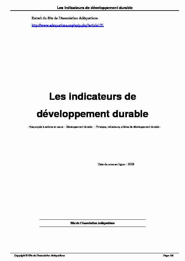 [PDF] Les indicateurs de développement durable - Association Adéquations