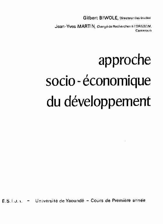 [PDF] Approche socio-économique du développement - Horizon IRD
