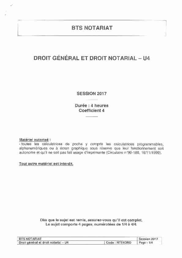 Sujet BTS notariat 2017 droit général et droit notarial