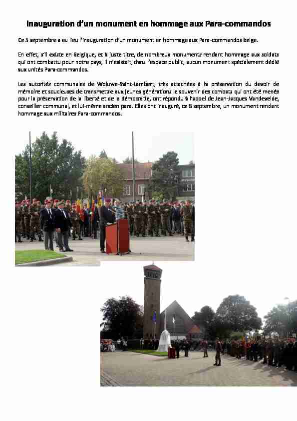 Inauguration dun monument en hommage aux Para-commandos