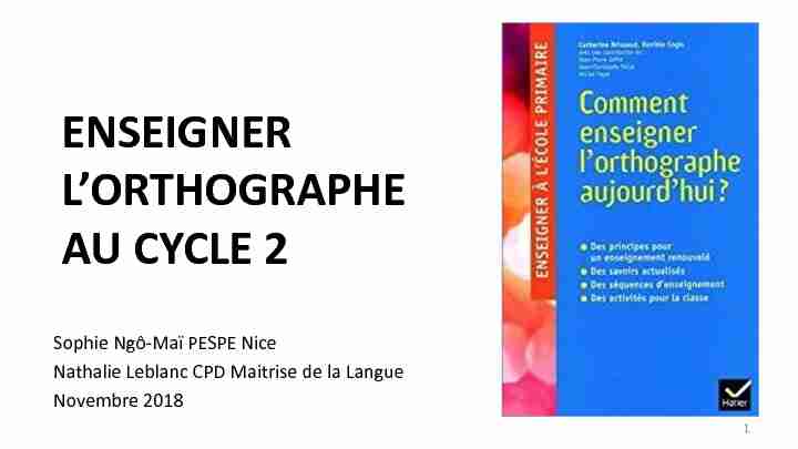 ENSEIGNER LORTHOGRAPHE AU CYCLE 2