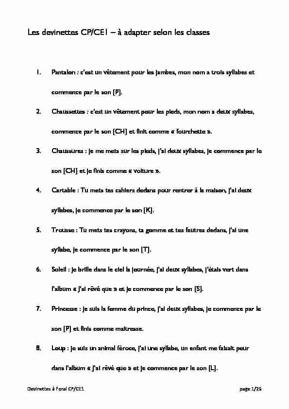 [PDF] Devinettes a l oral CP/CE1 - Lécole de Ngaoundaba