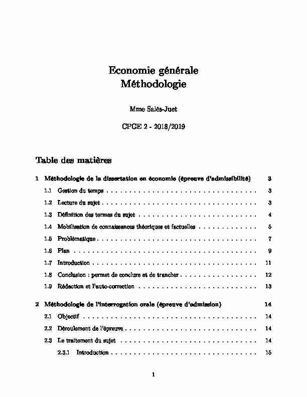 Economie générale Méthodologie