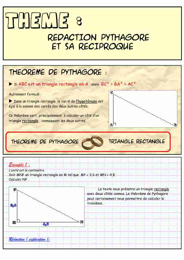 Rédaction - Pythagore et sa Réciproque