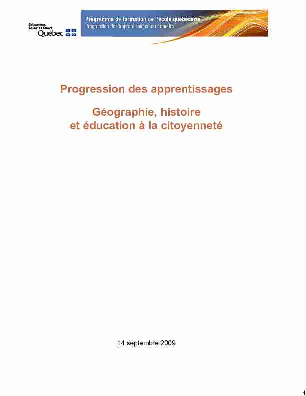 Progression des apprentissages Géographie histoire et éducation à