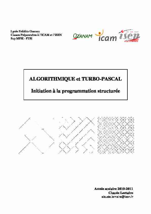 [PDF] ALGORITHMIQUE et TURBO-PASCAL Initiation à la programmation