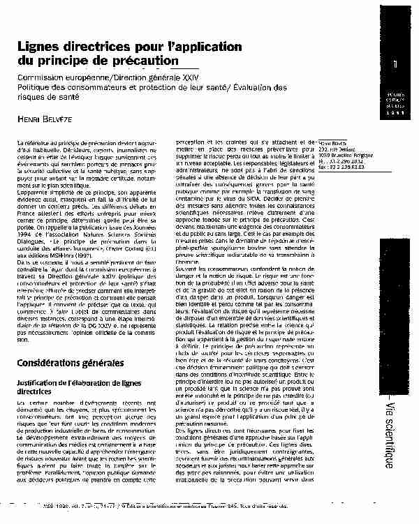 Lignes directrices pour lapplication du principe de précaution