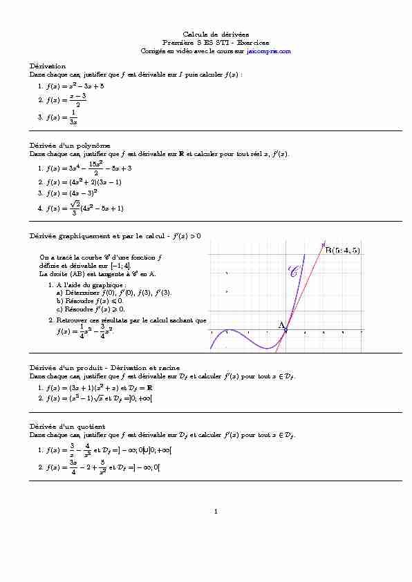 [PDF] Calculs de dérivées Premi`ere S ES STI - JaiCompriscom