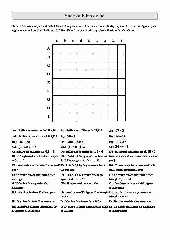 Sudoku bilan de 6e - APMEP