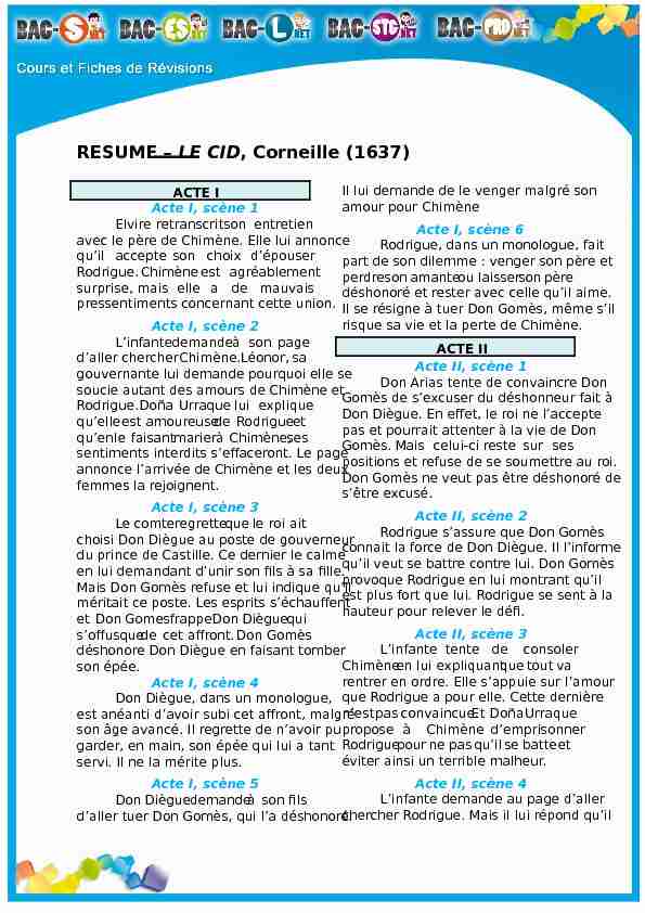 RESUME – LE CID Corneille (1637) - cloudfrontnet