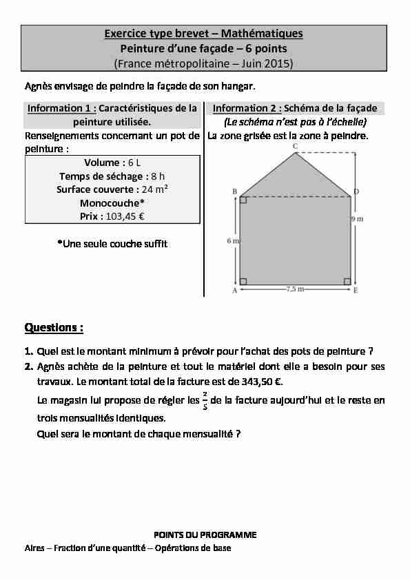 Exercice type brevet – Mathématiques Peinture dune façade – 6