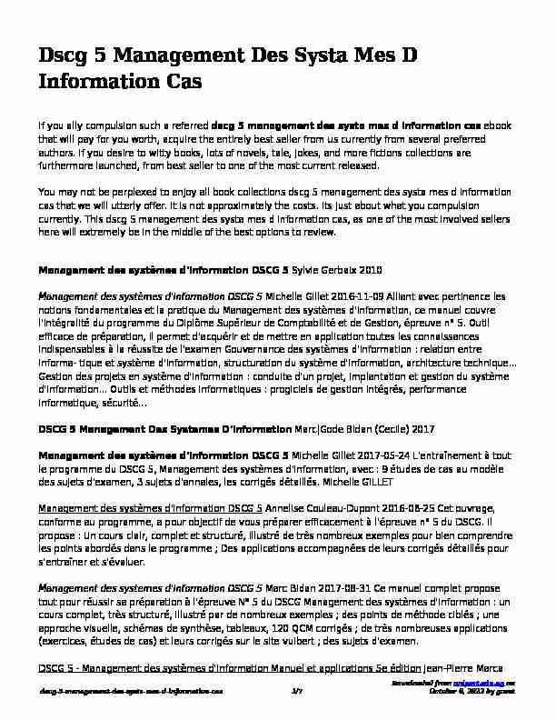 Dscg 5 Management Des Systa Mes D Information Cas (PDF