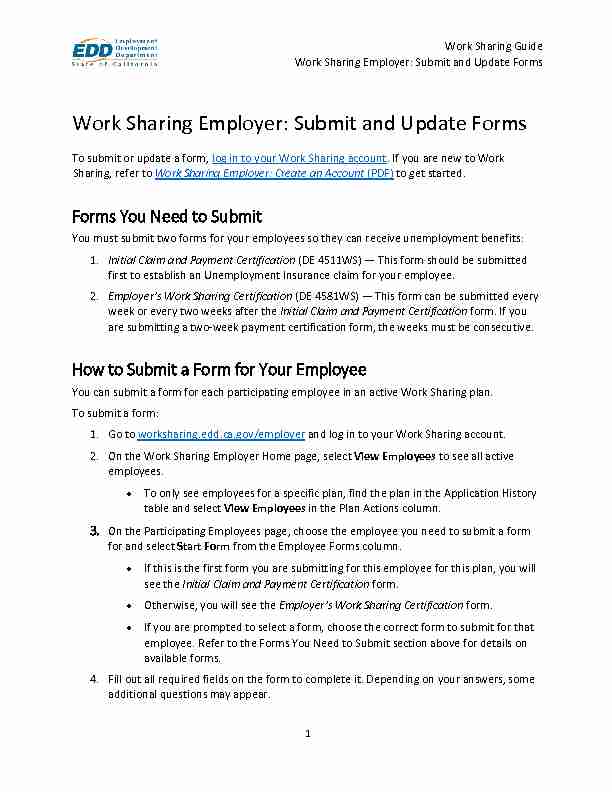 Work Sharing Employer: Submit and Update Forms - EDD - CAgov