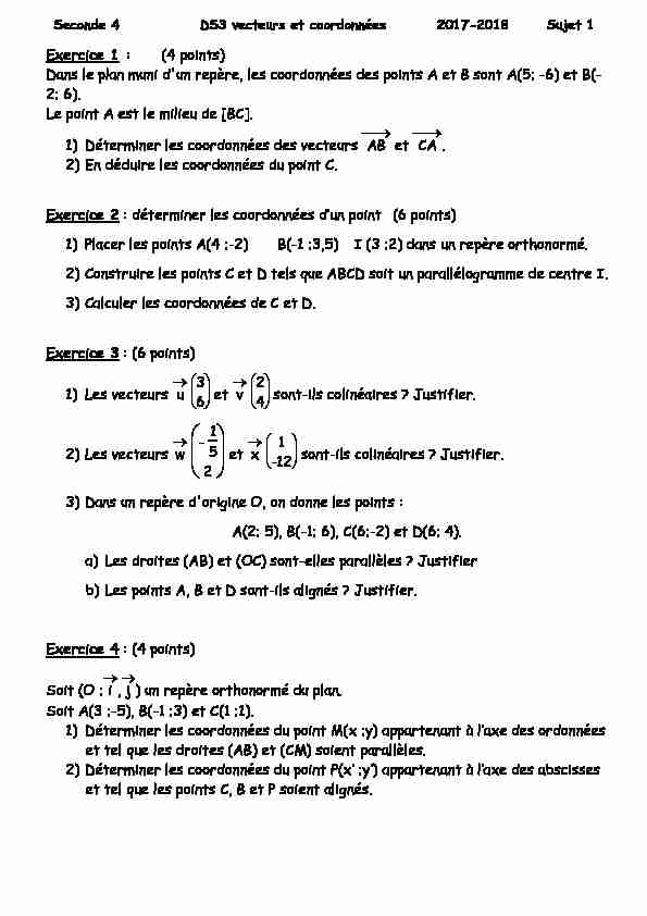 DS3 vecteurs et coordonnées - Seconde - Portail hmalherbefr