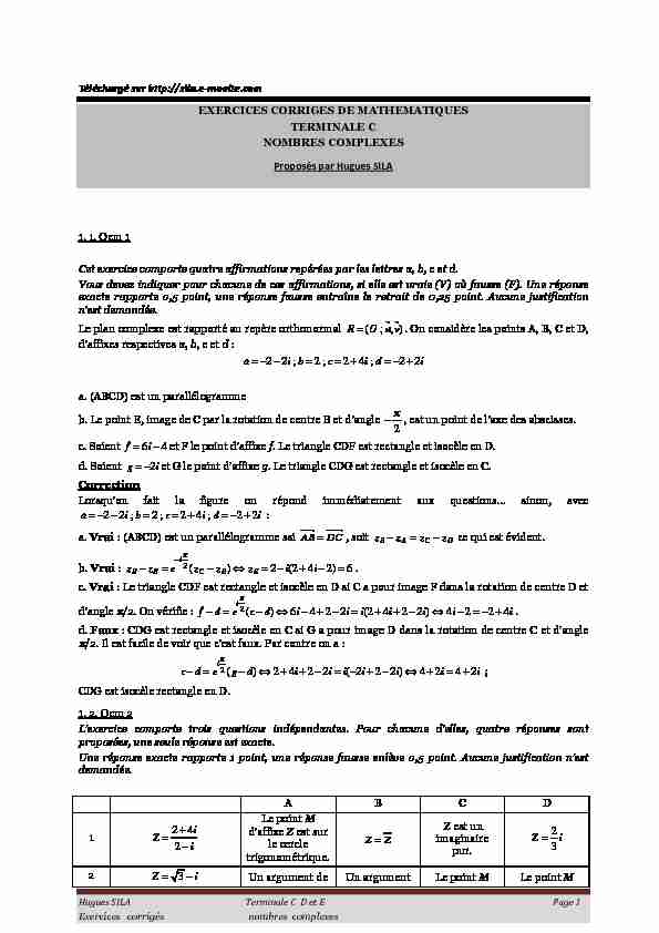 [PDF] exercices-complexes-corriges-2pdf - Hugues SILA