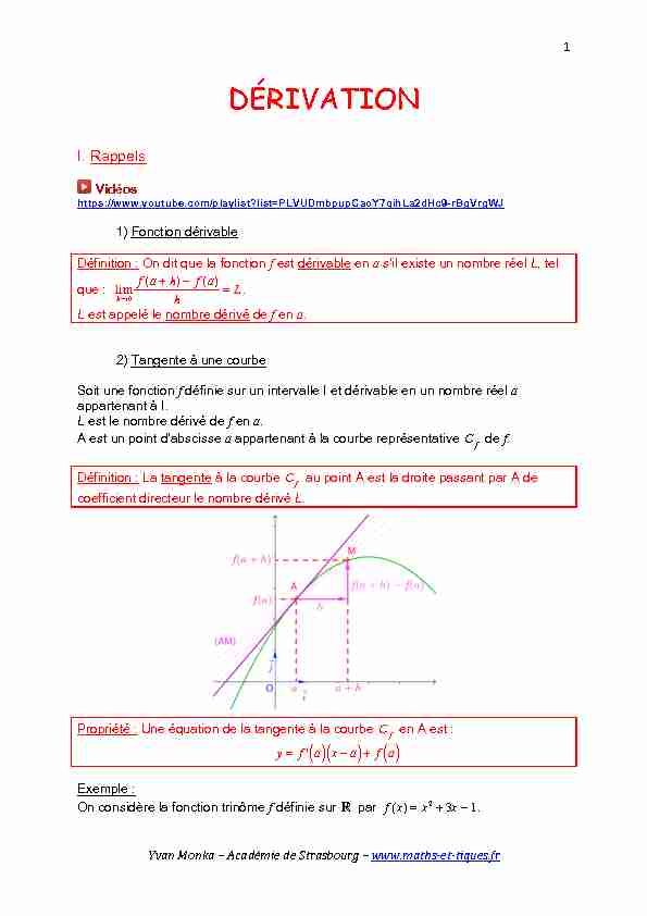 [PDF] DÉRIVATION - maths et tiques