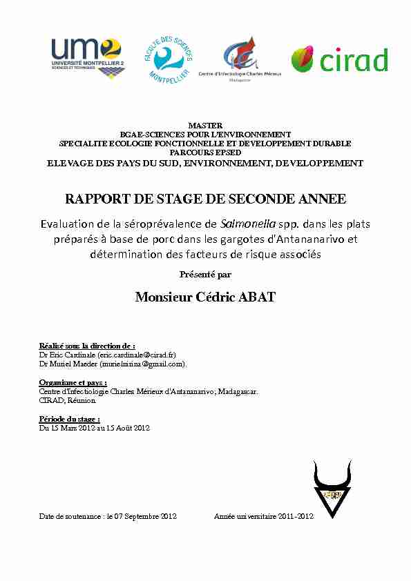 RAPPORT DE STAGE DE SECONDE ANNEE Monsieur Cédric ABAT