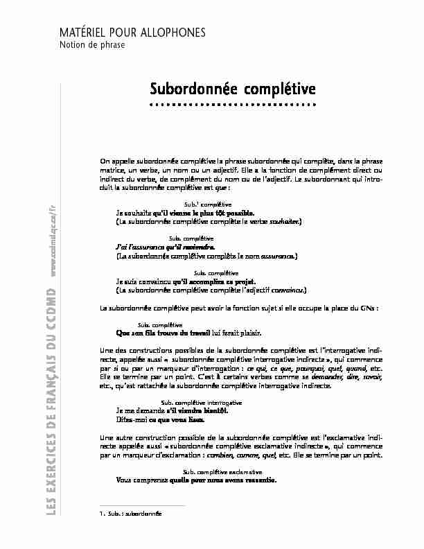 [PDF] Subordonnée complétive - CCDMD