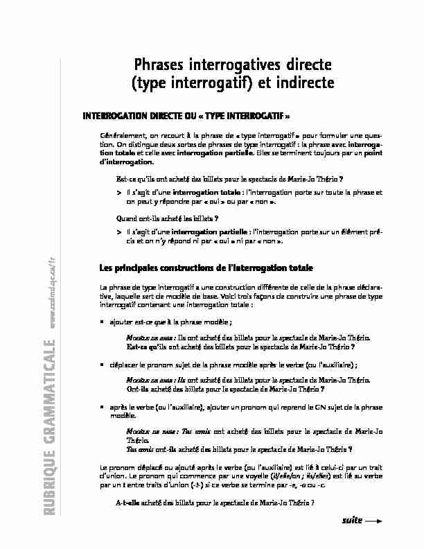 Phrases interrogatives directe (type interrogatif) et indirecte