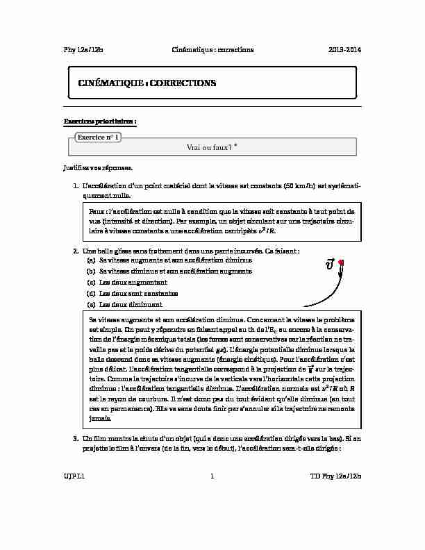 Phy 12a/12b Cinématique : corrections 2013-2014 - LPSC