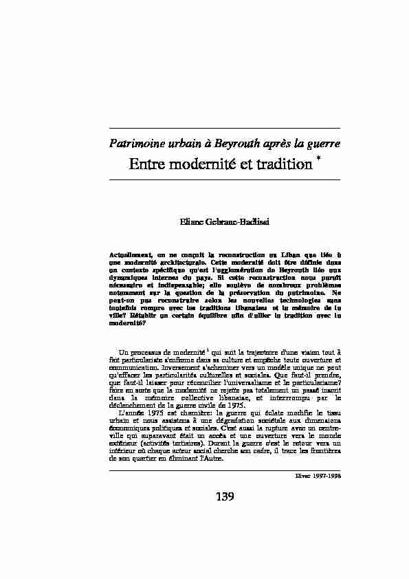 Entre modernité et tradition *