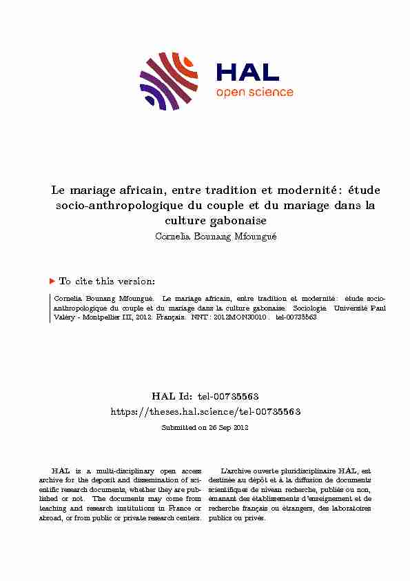 Le mariage africain entre tradition et modernité: étude socio