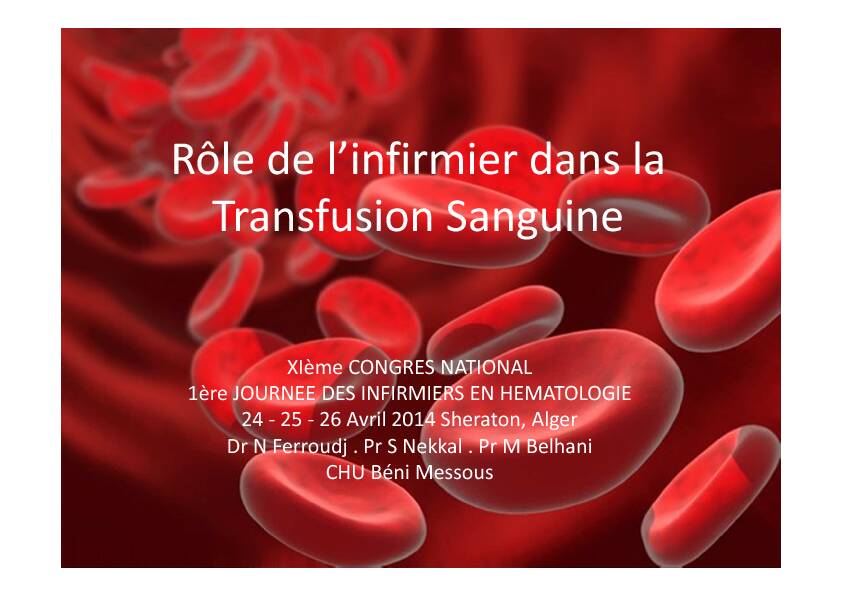 Rôle de linfirmier dans la Transfusion Sanguine
