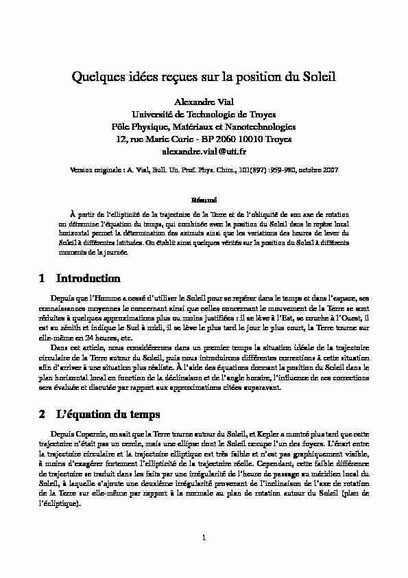 [PDF] Quelques idées reçues sur la position du Soleil - Alexandre Vial